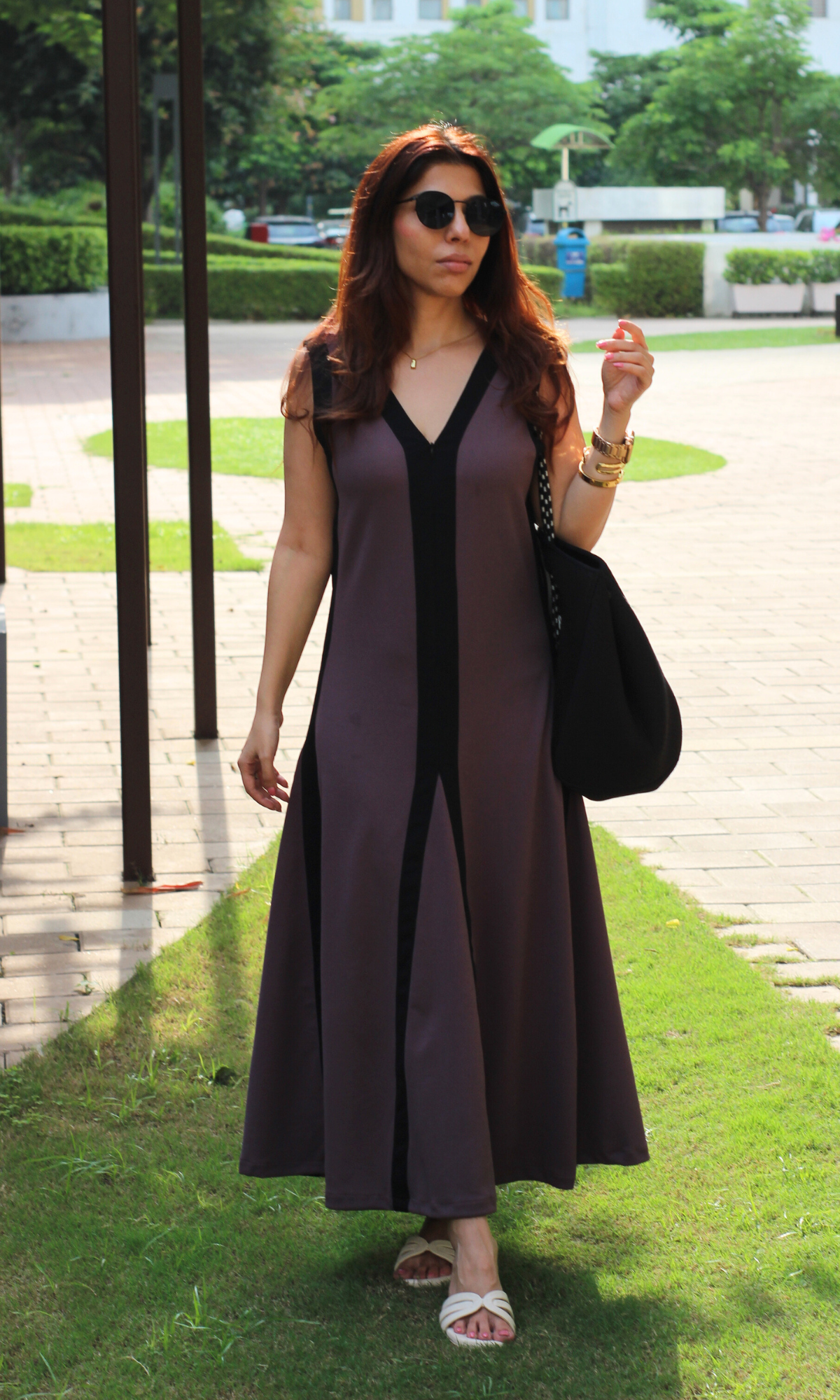 Plum Two-Tone Zip Maxi Dress