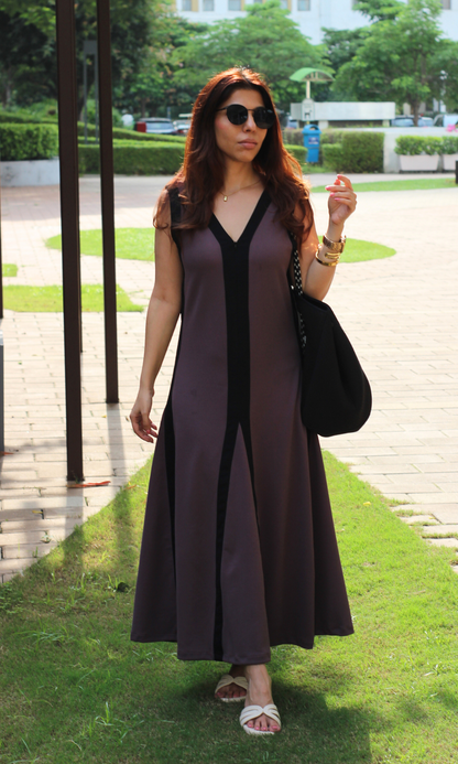 Plum Two-Tone Zip Maxi Dress