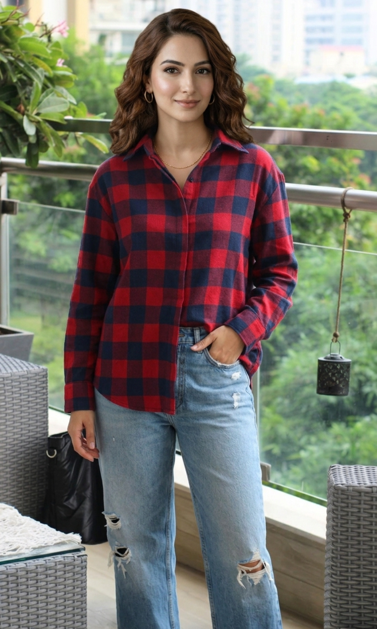 Red Navy Block Checked Shirt
