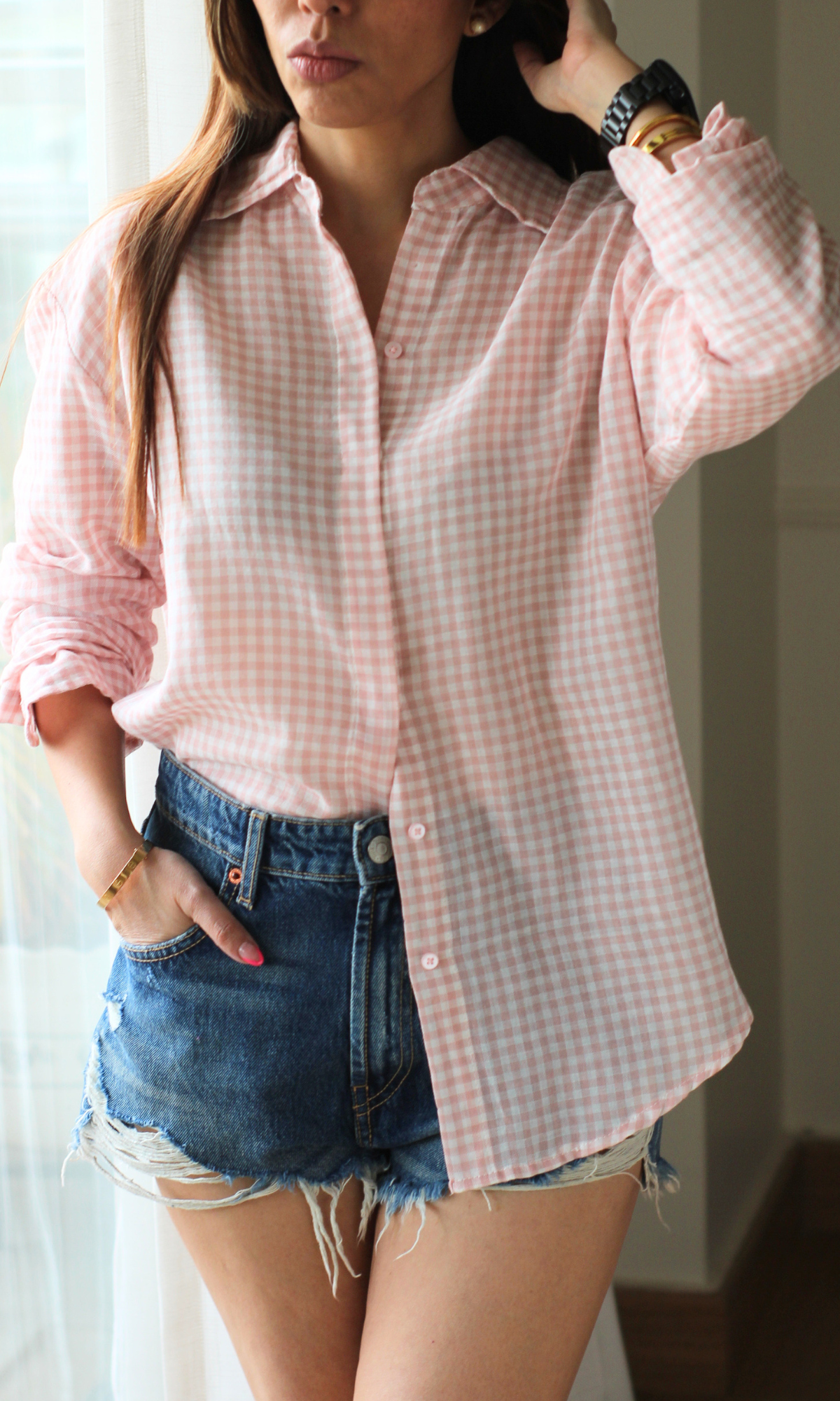 Blush Pink Gingham Micro Check Shirt
