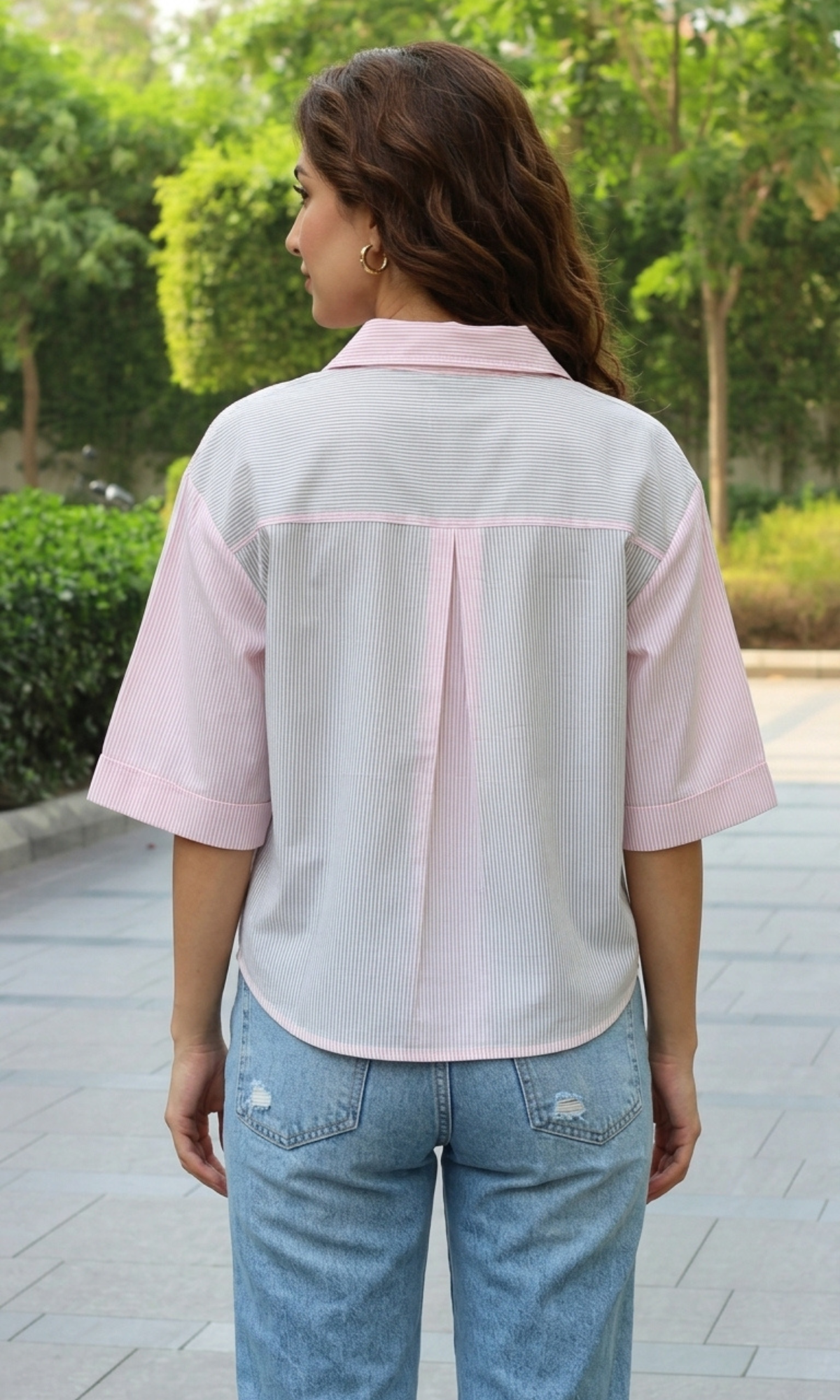 Blush Line Stripe Cropped Shirt