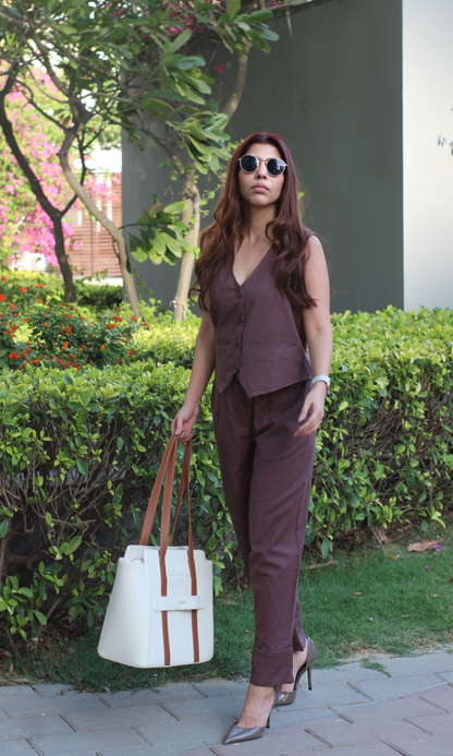 Mocha Brown Waist Coat and Pants Co-ord