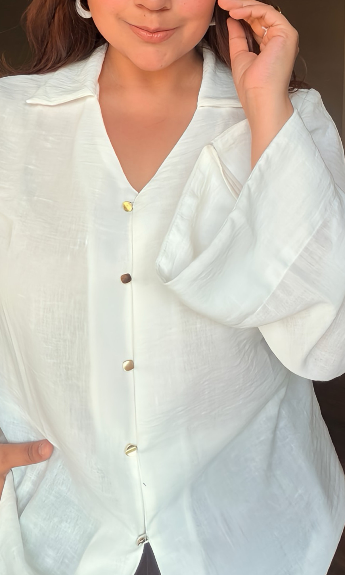 Semi-Sheer White Flared Sleeve Shirt