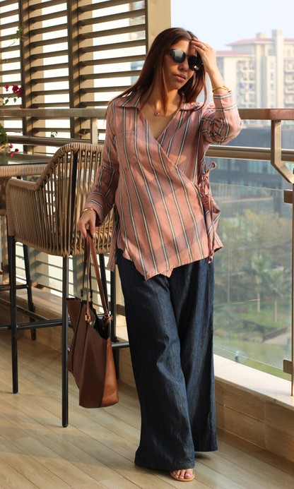 Rust Parallel Weaved Cuts Detail Kimono Top