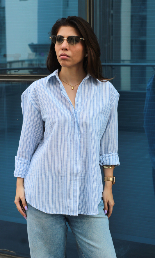 Frosted Blue Linear Striped Shirt