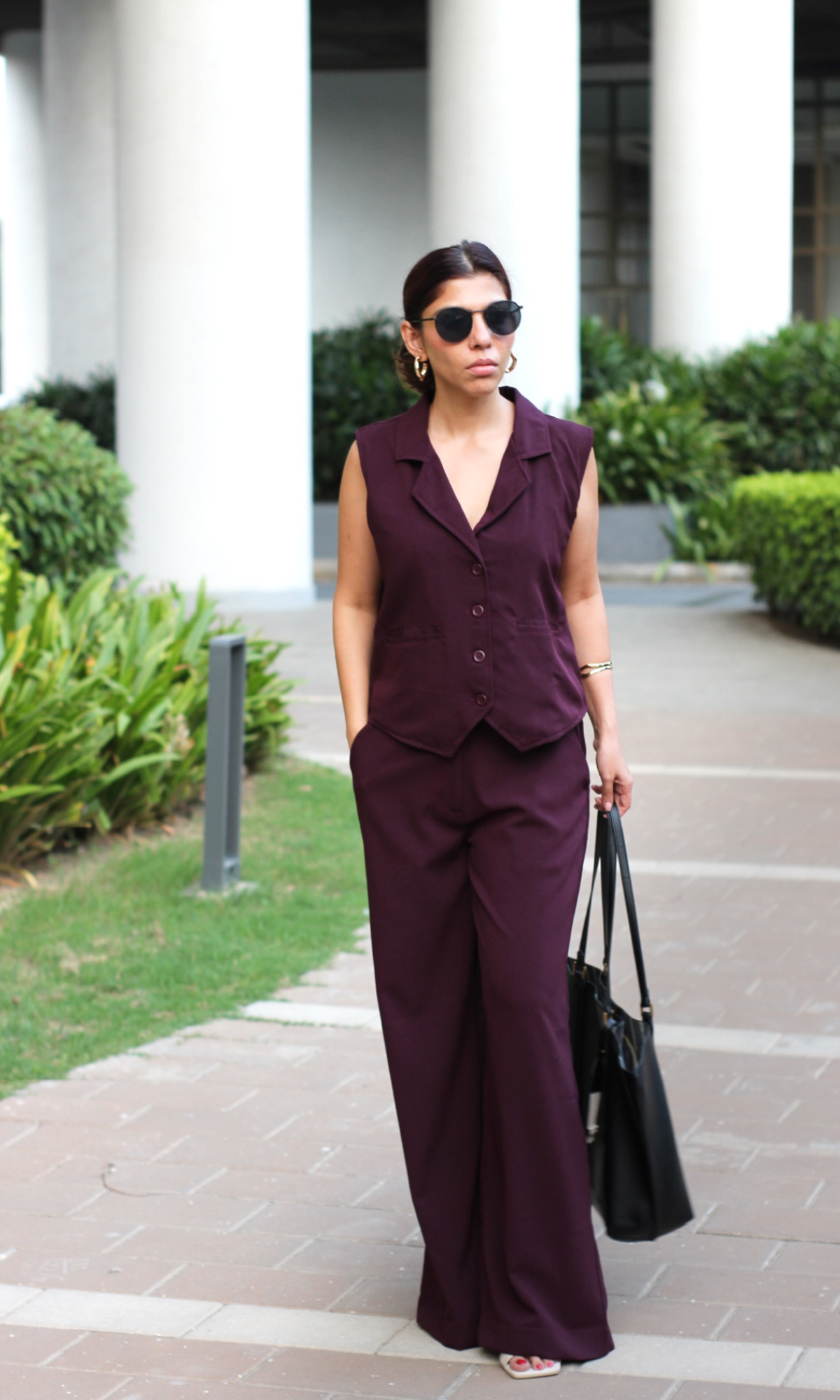 Wine Collared Waist Coat and Pants