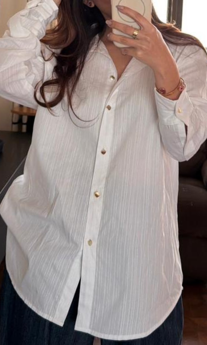 White Weaved Metallic Buttoned Shirt