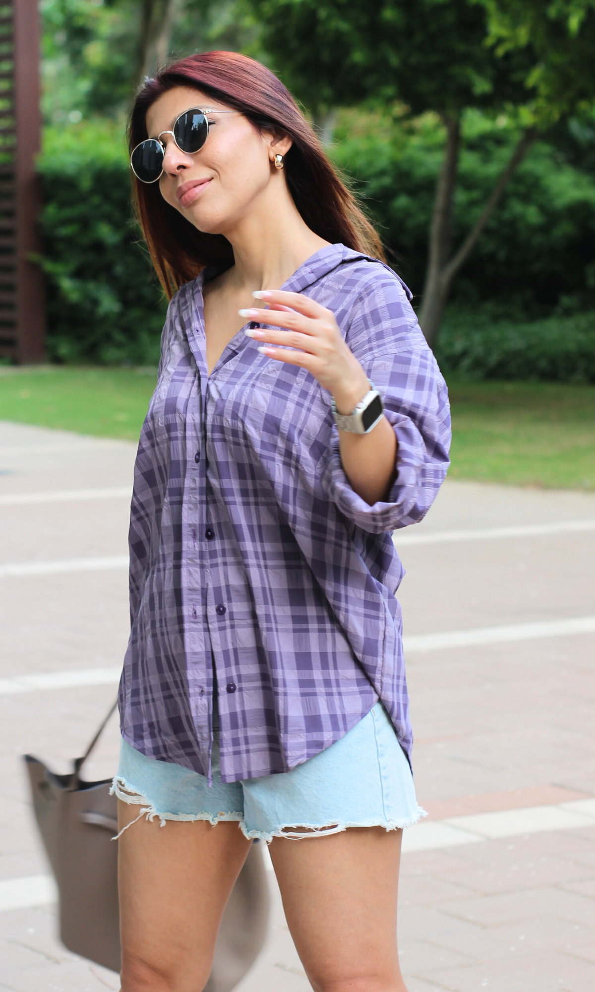 Purple Rhapsody Check Oversized Shirt