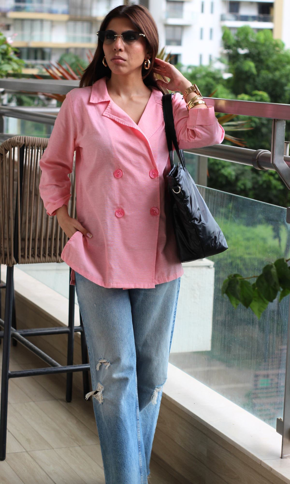 Pink Cotton Double Breasted Shirt