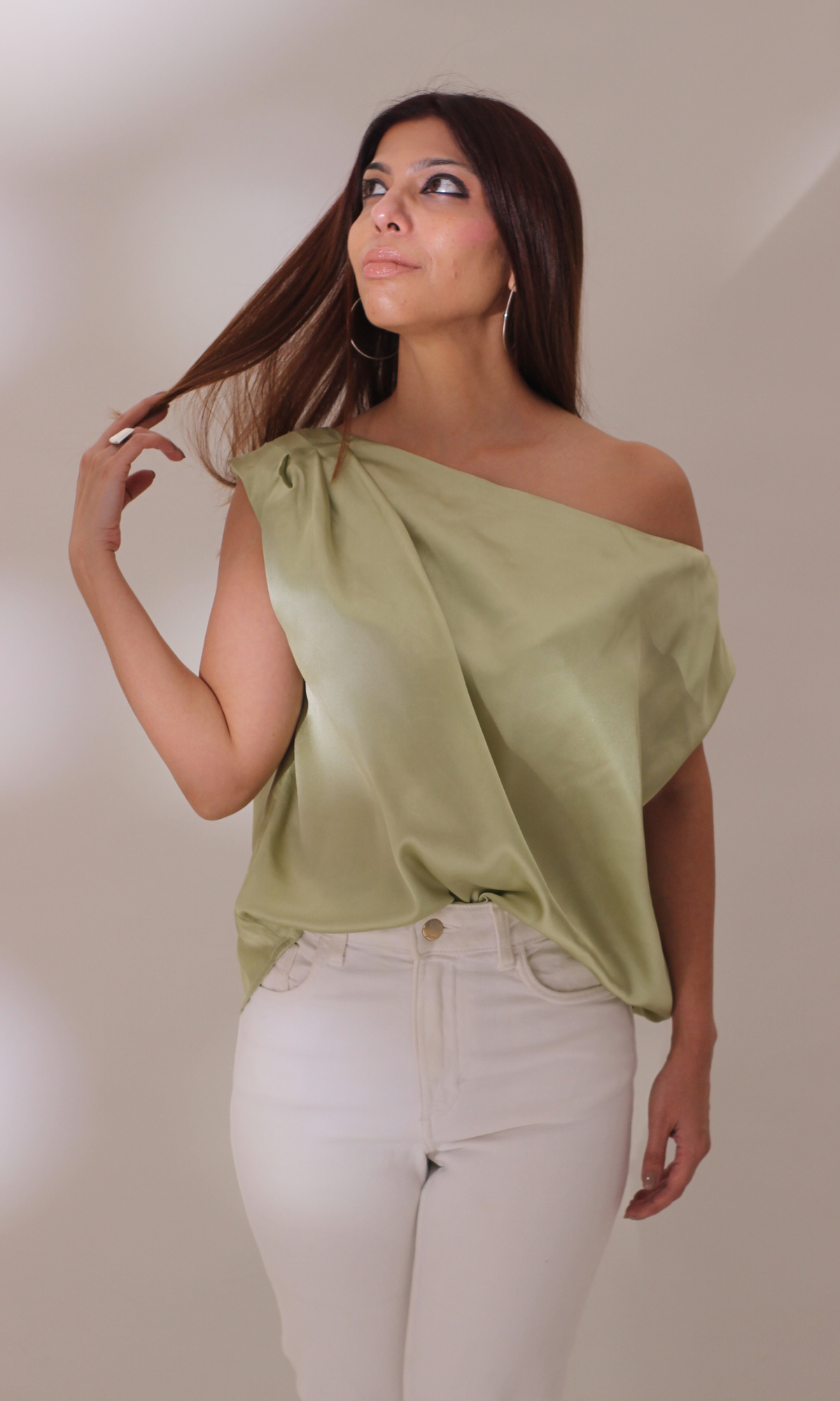 Tea Green One-Shoulder Top