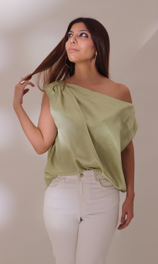 Tea Green One-Shoulder Top