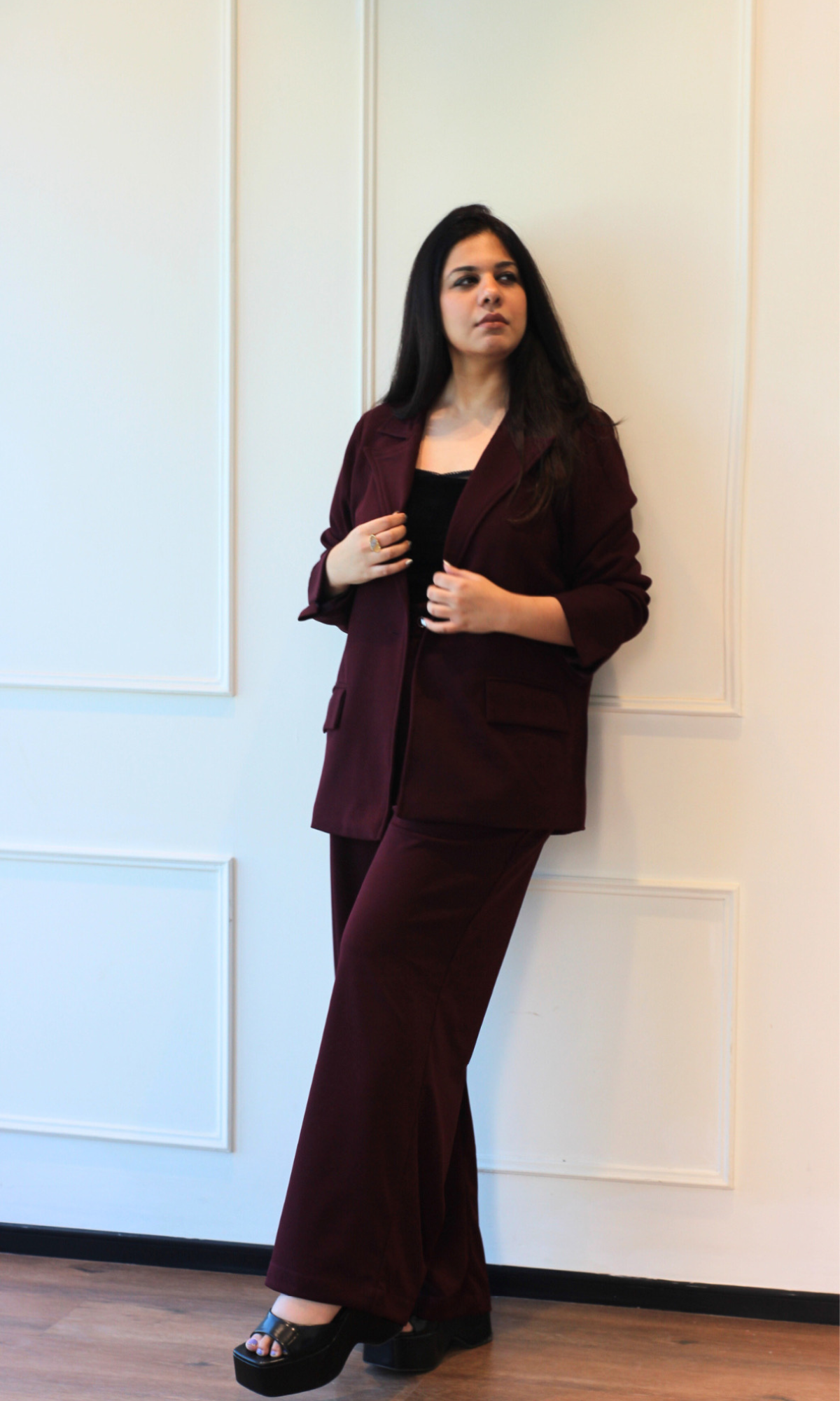 Deep Shiraz Oversized Blazer with Korean Pants Co-ord