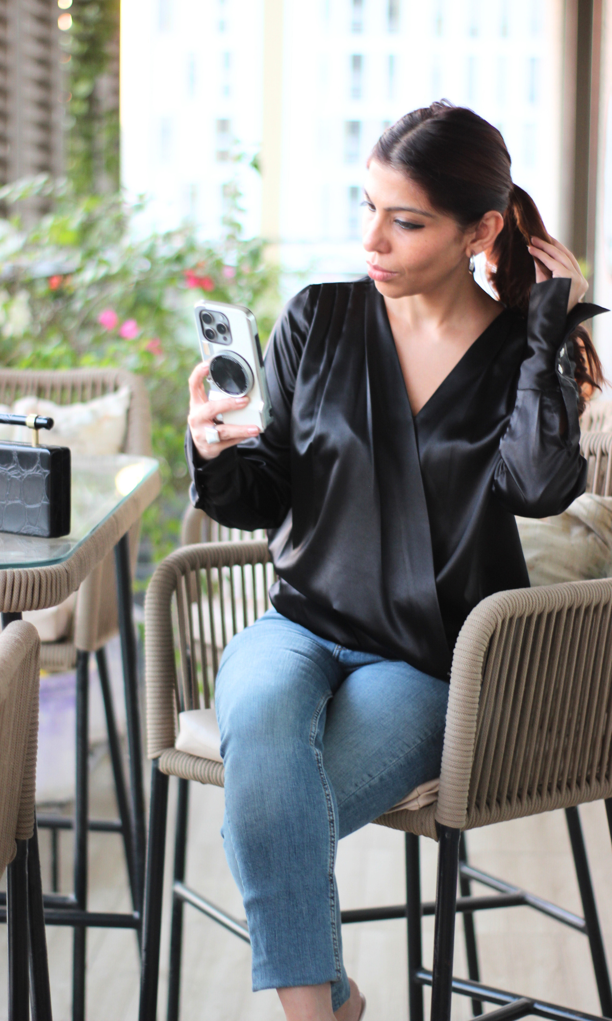 Deep Black V-Neck Pleated Top