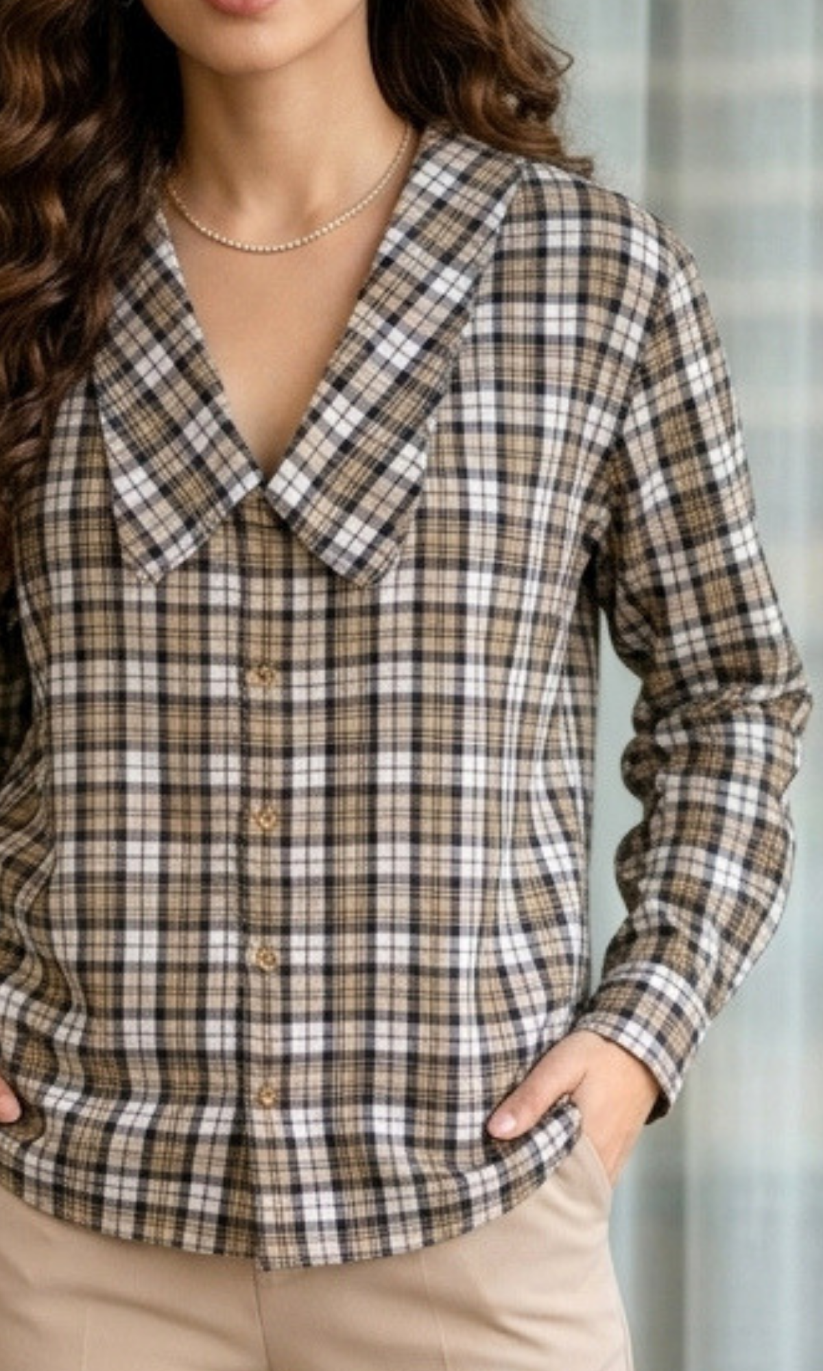 Black Beige Peter Pan Collared Shirt