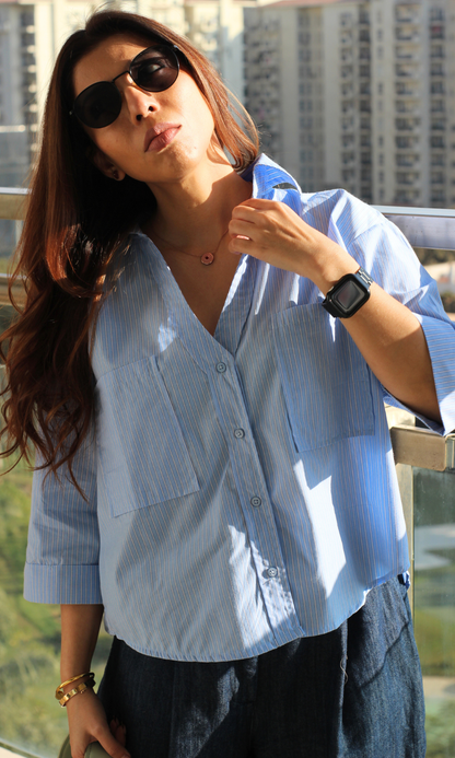 Blue Pinstripe Cotton Shirt
