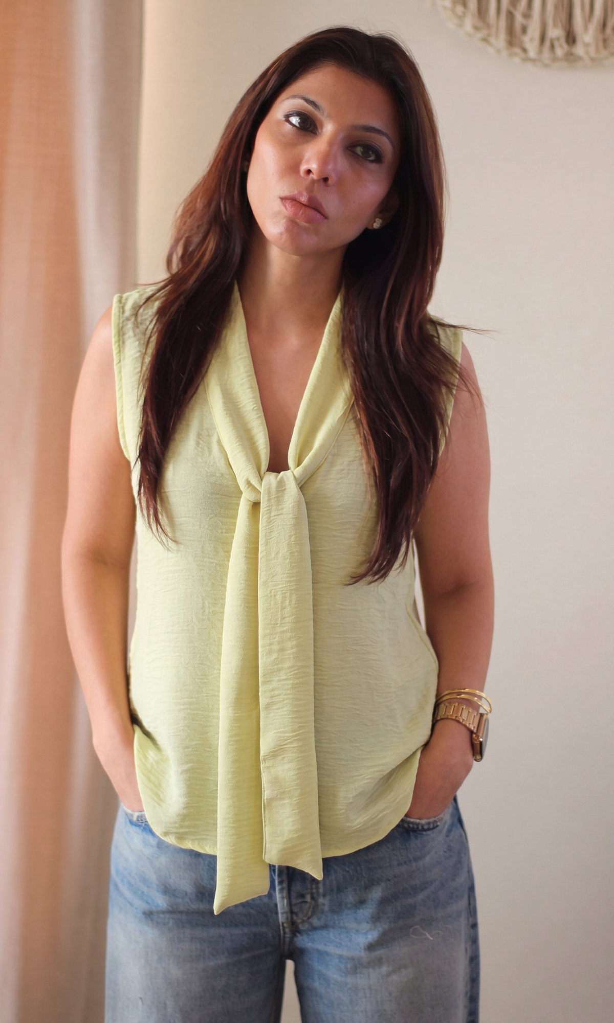Butter Yellow Tie-Detail Top