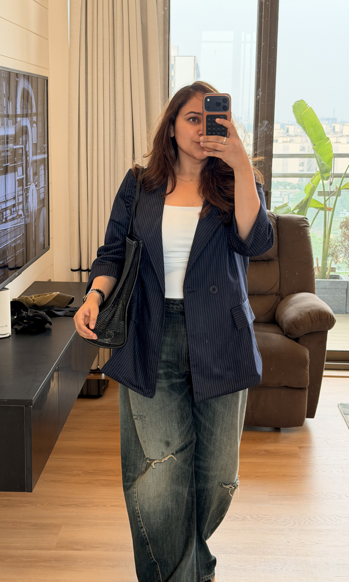 Navy Pinstripe Double-Breasted Blazer