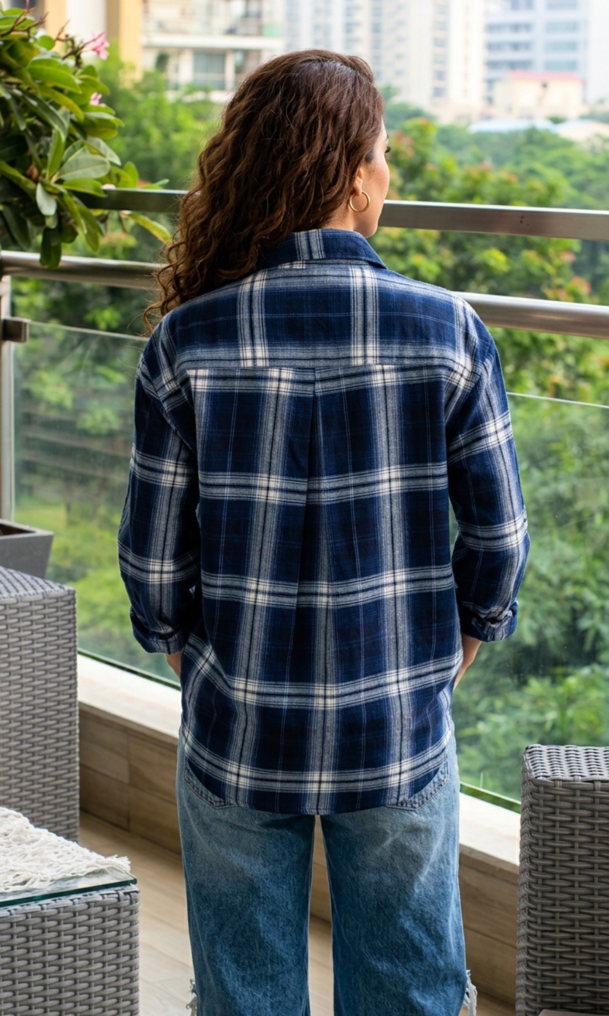 Blue-Grey Plaid Cotton Checked Shirt