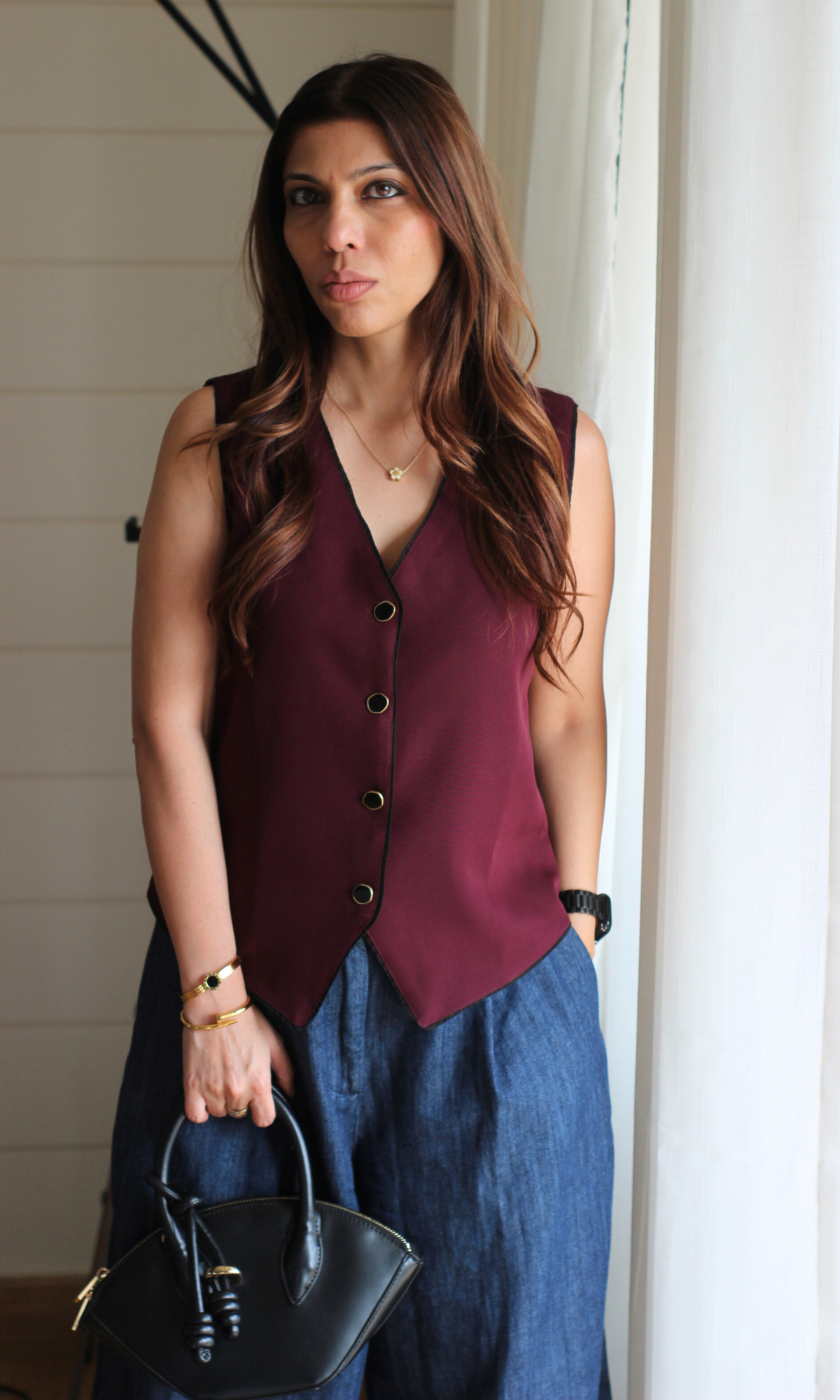 Wine Noir Piped Waist Coat