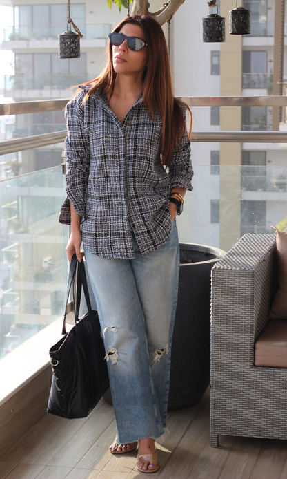 Blue Check Tweed Overshirt