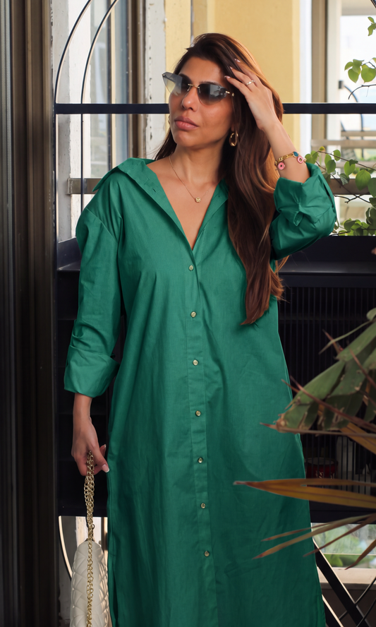Green Stripe Shirt Dress