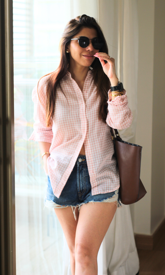 Blush Pink Gingham Micro Check Shirt