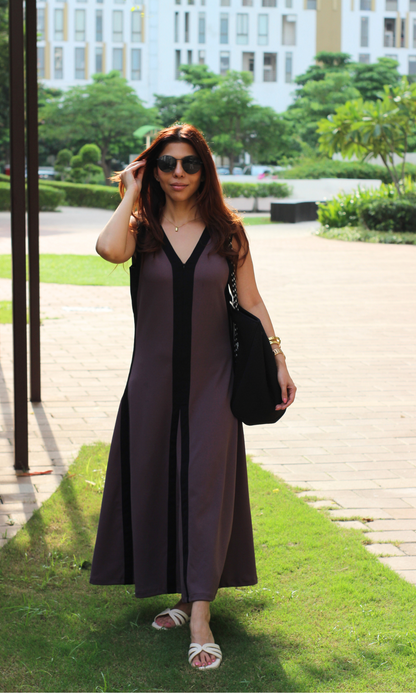 Plum Two-Tone Zip Maxi Dress