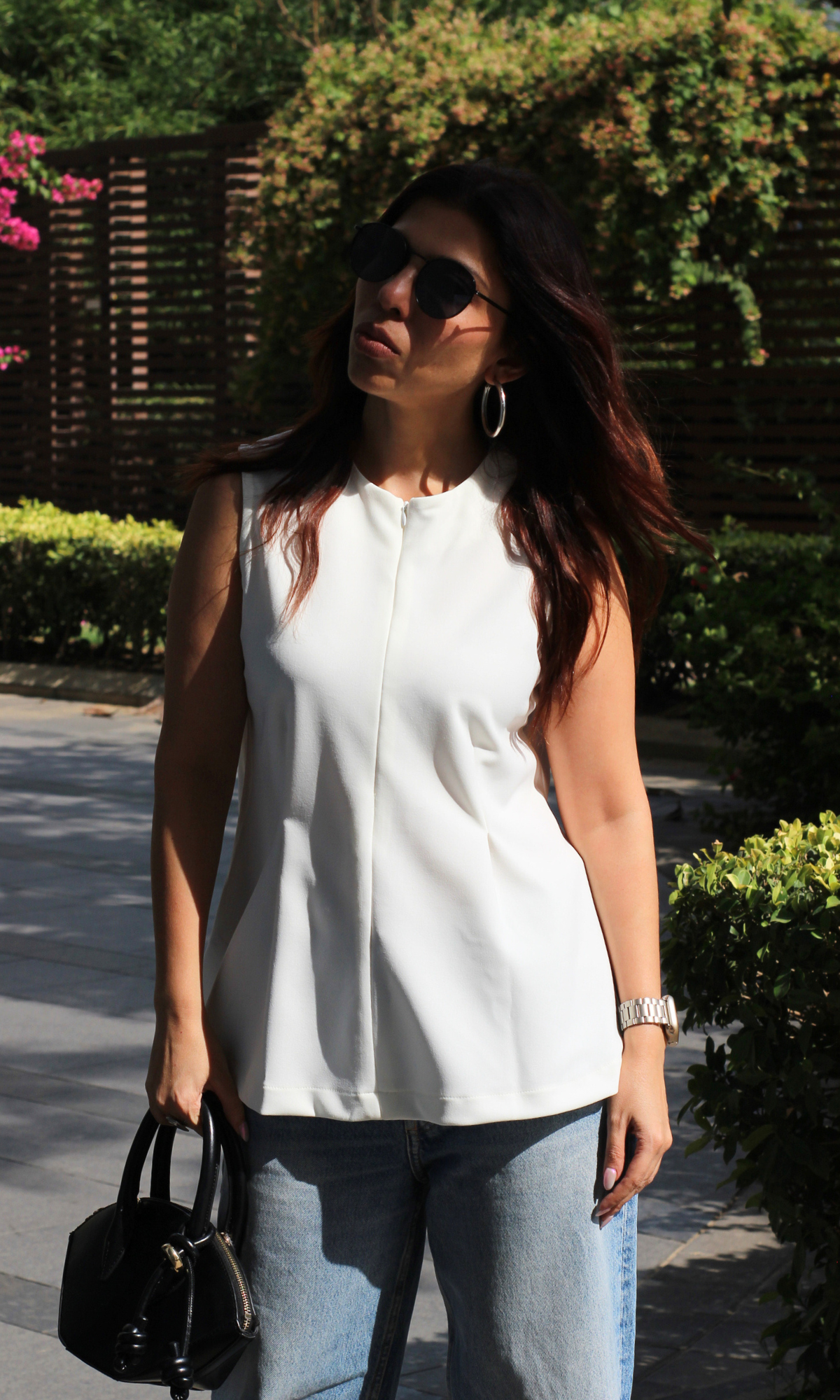 White Sleek-Pleat Detail Top