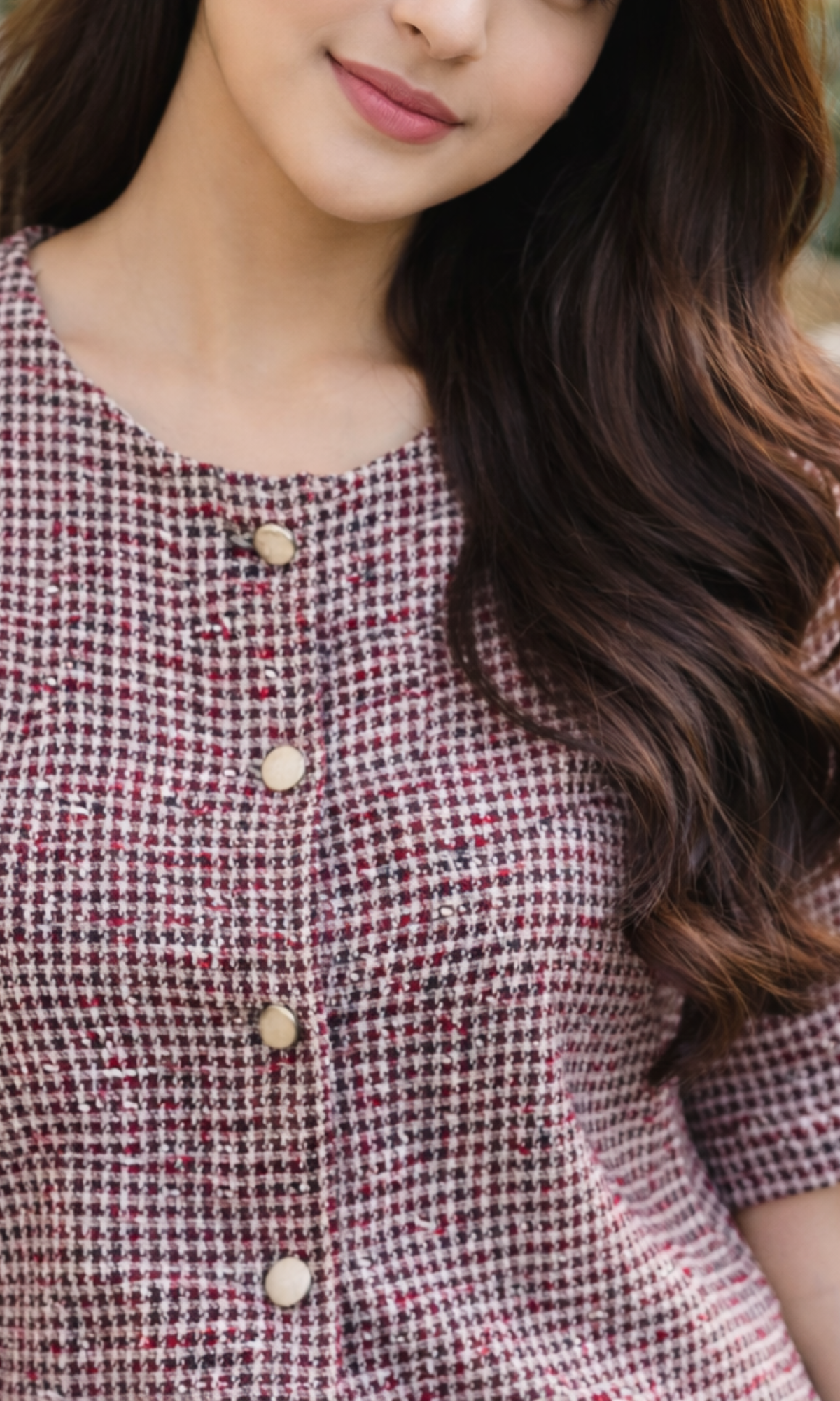 Red-Black Tweed Round Neck Waist Coat