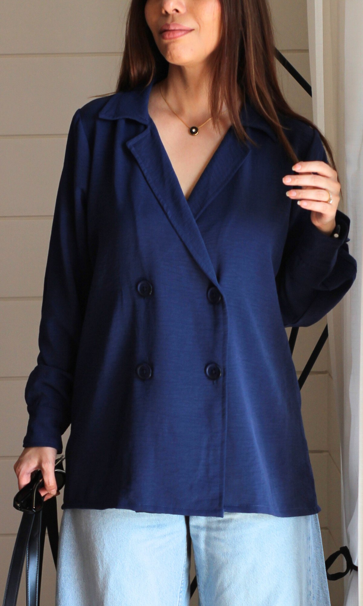 Navy Flowing Double Breasted Shirt