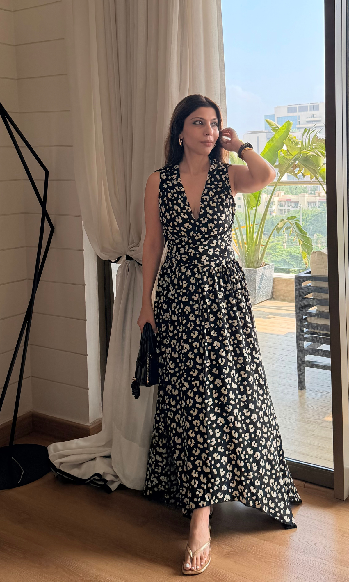 Leopard Print Handkerchief Hem Midi Dress