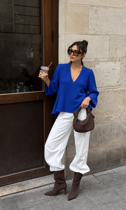Cobalt Blue V-Neck Peplum Top