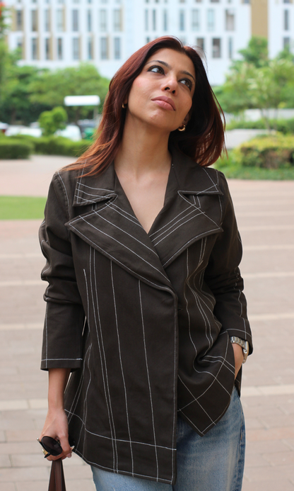 Olive Brown Contrast Stitch Jacket