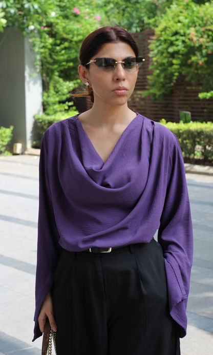 Iris Slit Sleeves Cowl Neck Top