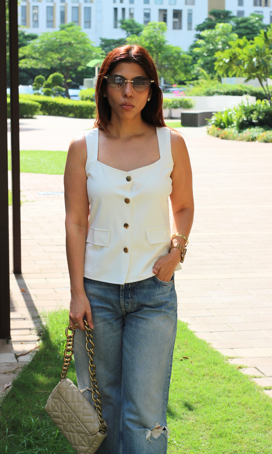 White Squared Neck Waist coat