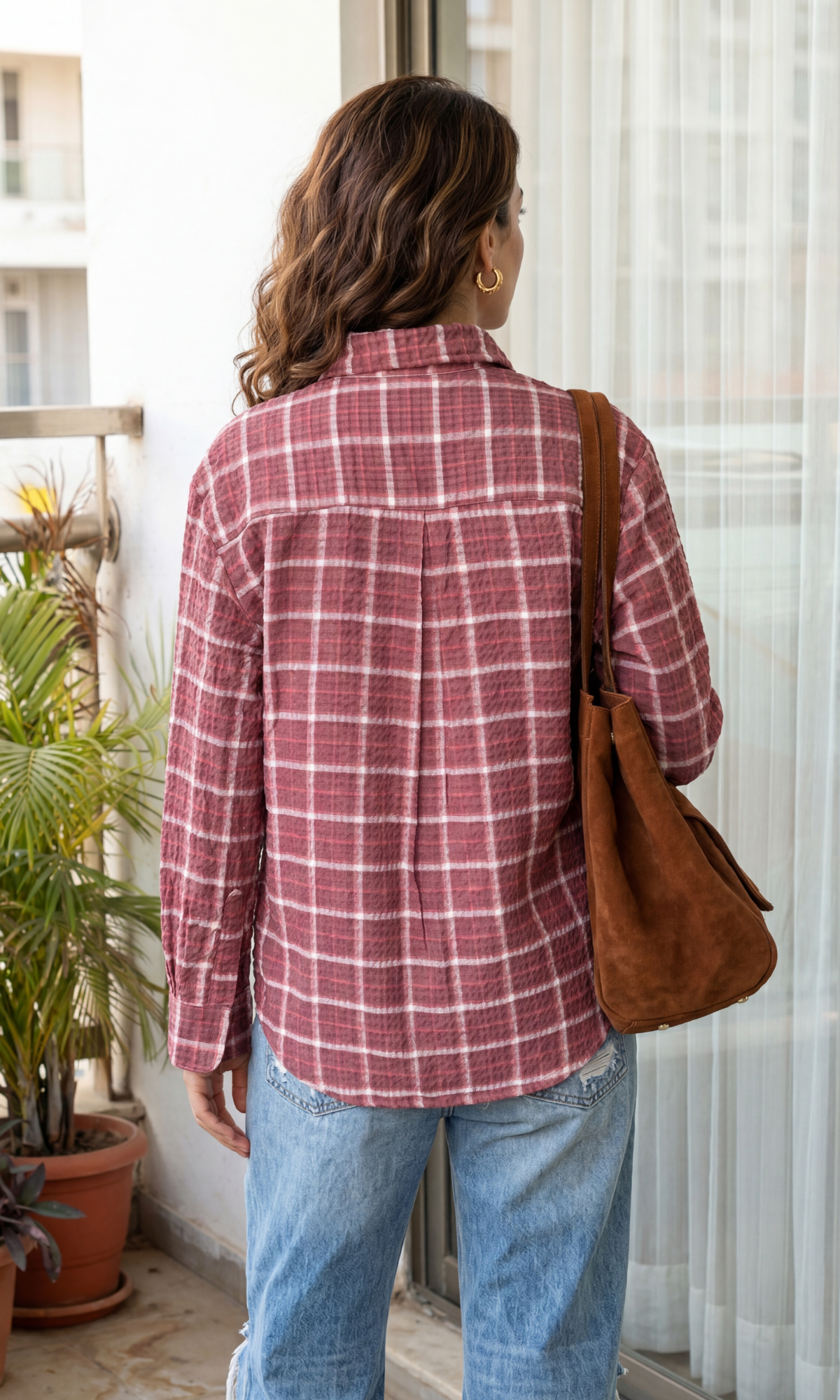 Rouge Crinkled Check Shirt