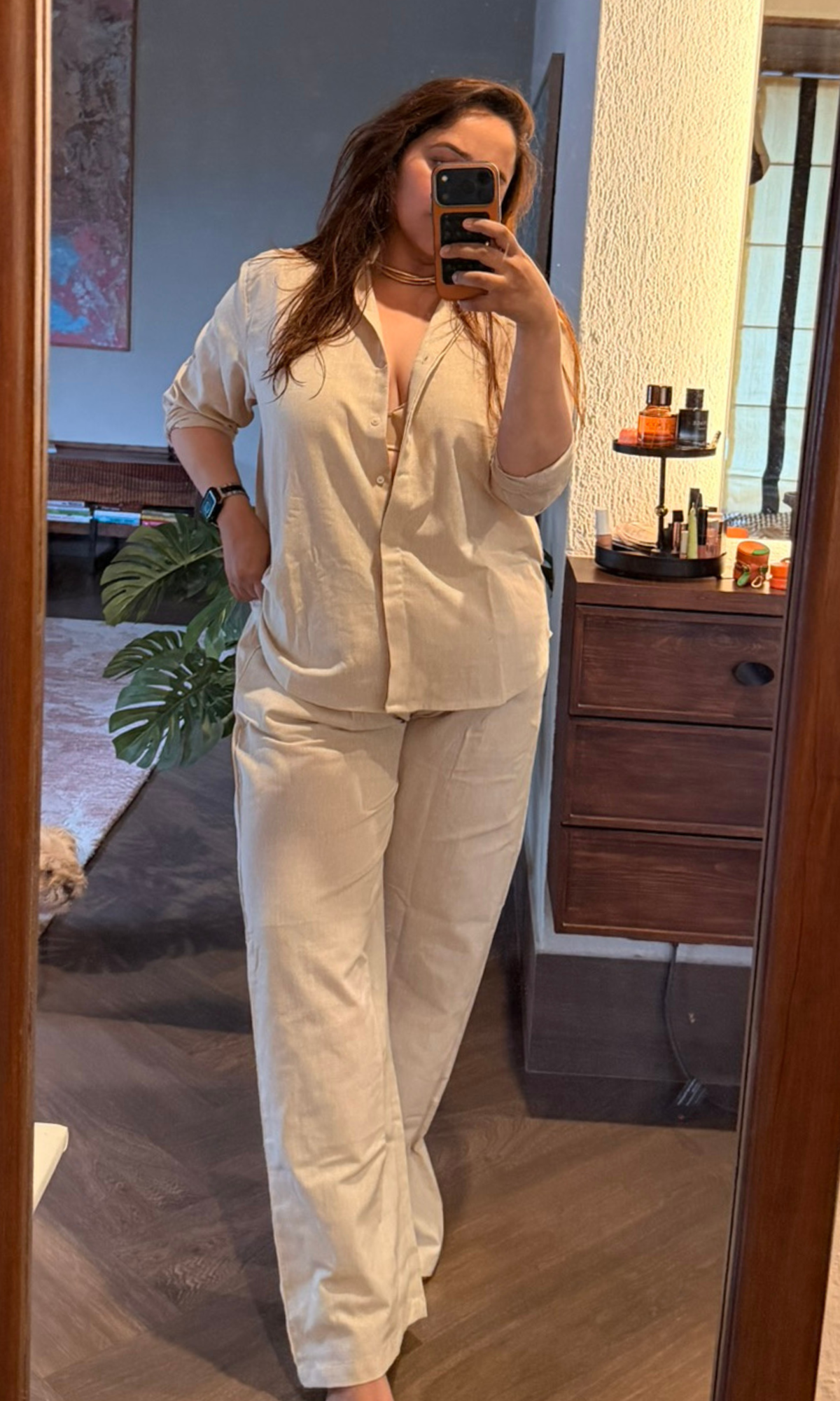 Beige Linen Shirt and Pants Co-ord