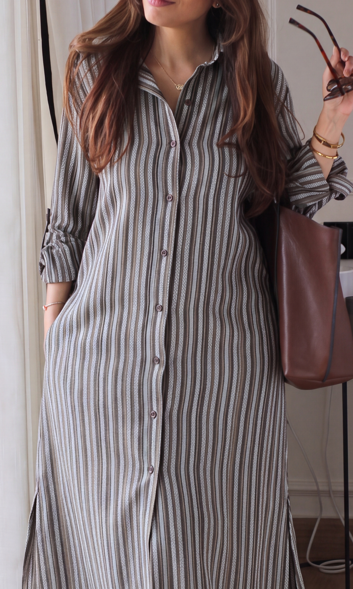 Coffee Stripe Shirt Dress