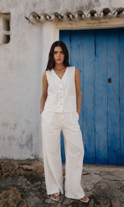 Ivory Linen Waistcoat and Pants Co-ord