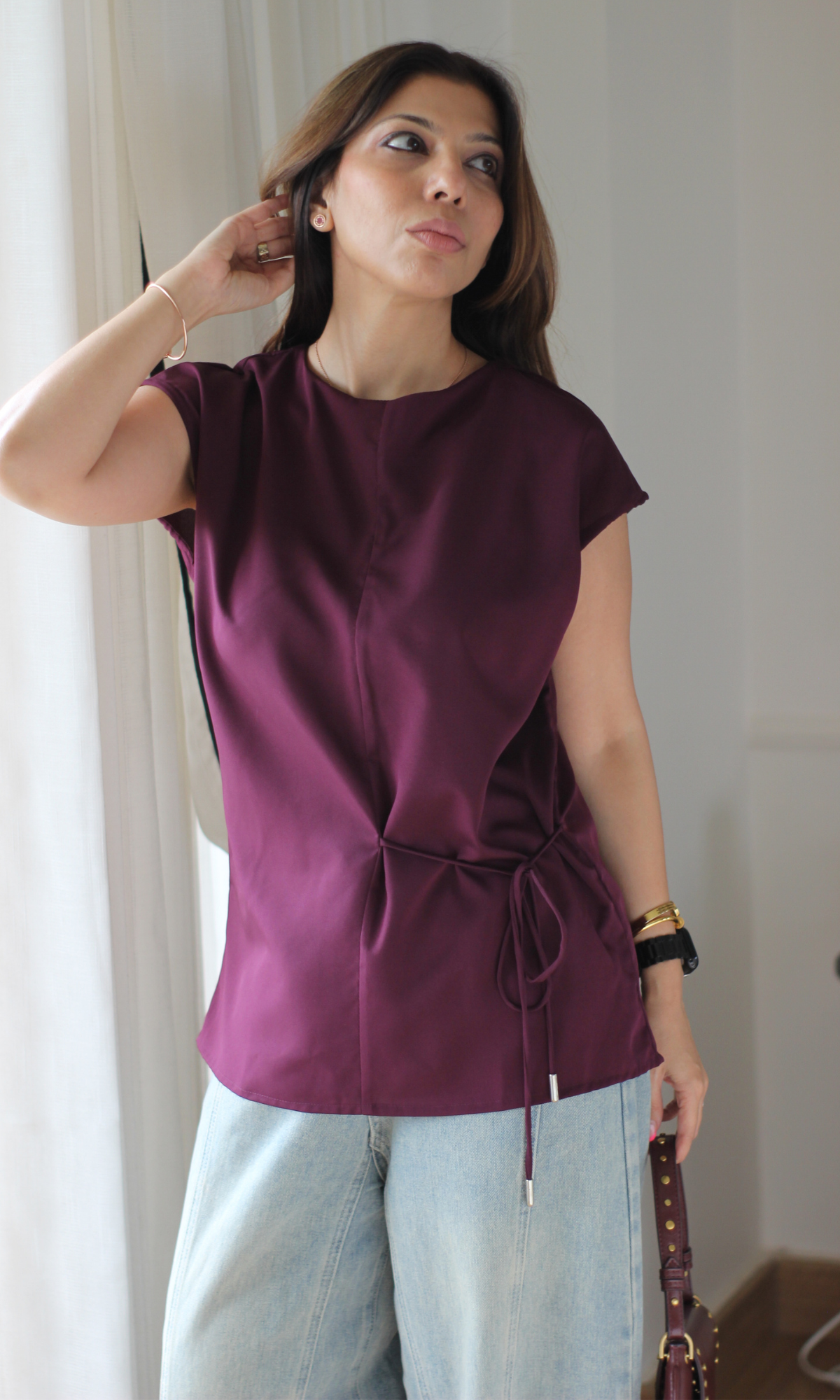 Burgundy Tie-Side Relaxed Top