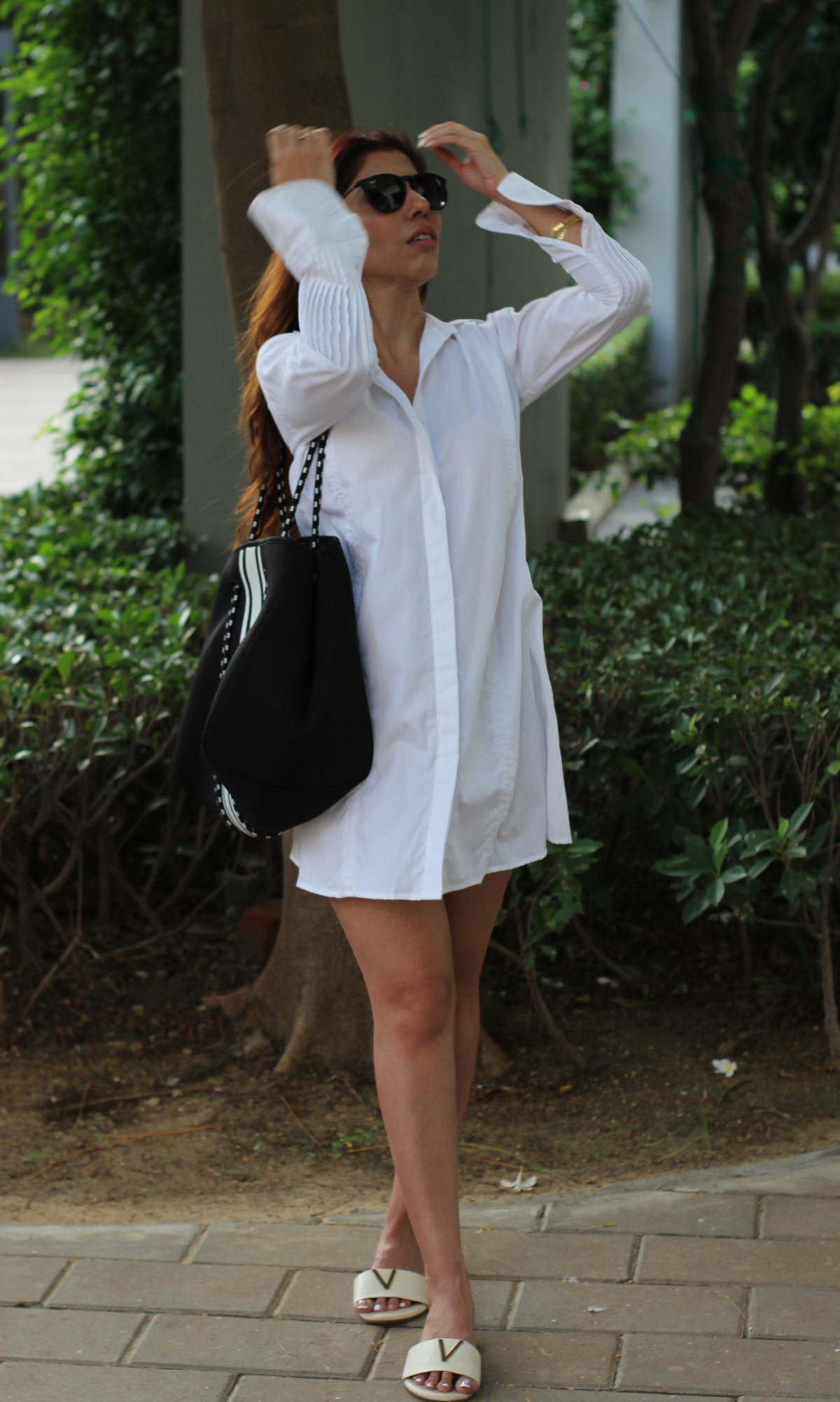 Pleated Detailed White Poplin Dress