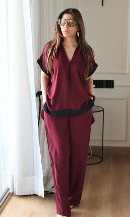 Wine Contrast High-Low Hem Co-ord