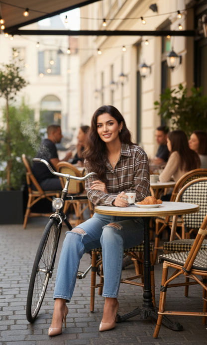 Warm Mocha Plaid Checked Shirt