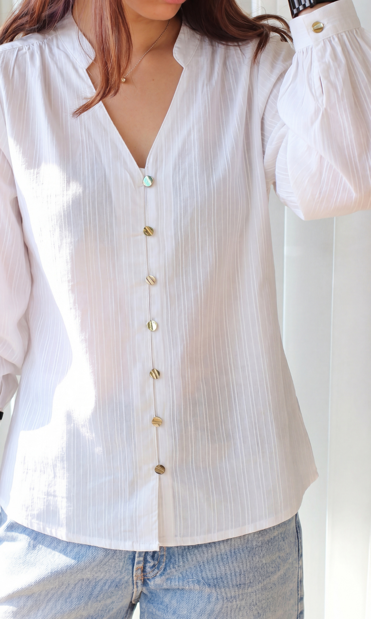 White Weaved Buttoned Top