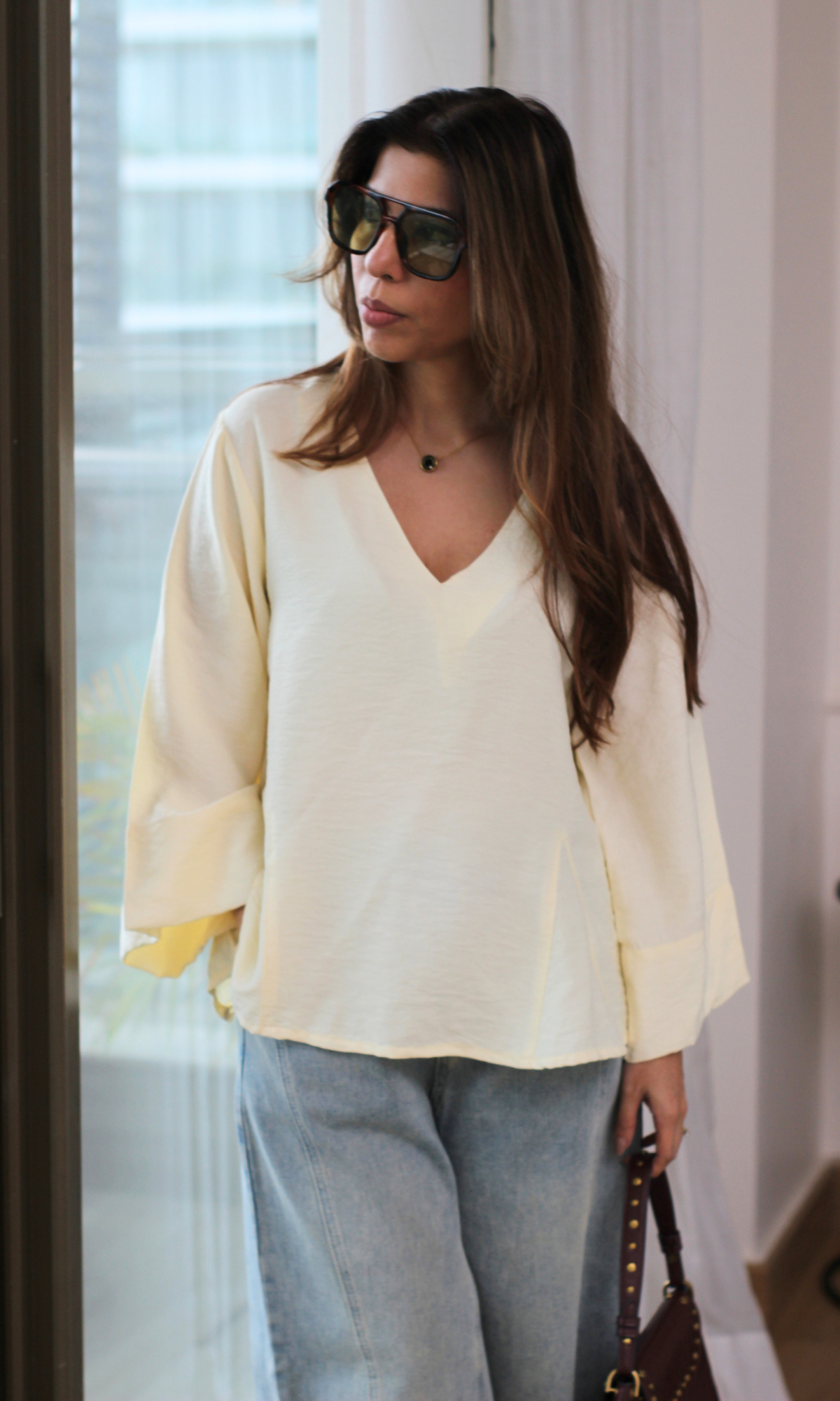 Pale Ice V-Neck Peplum Top