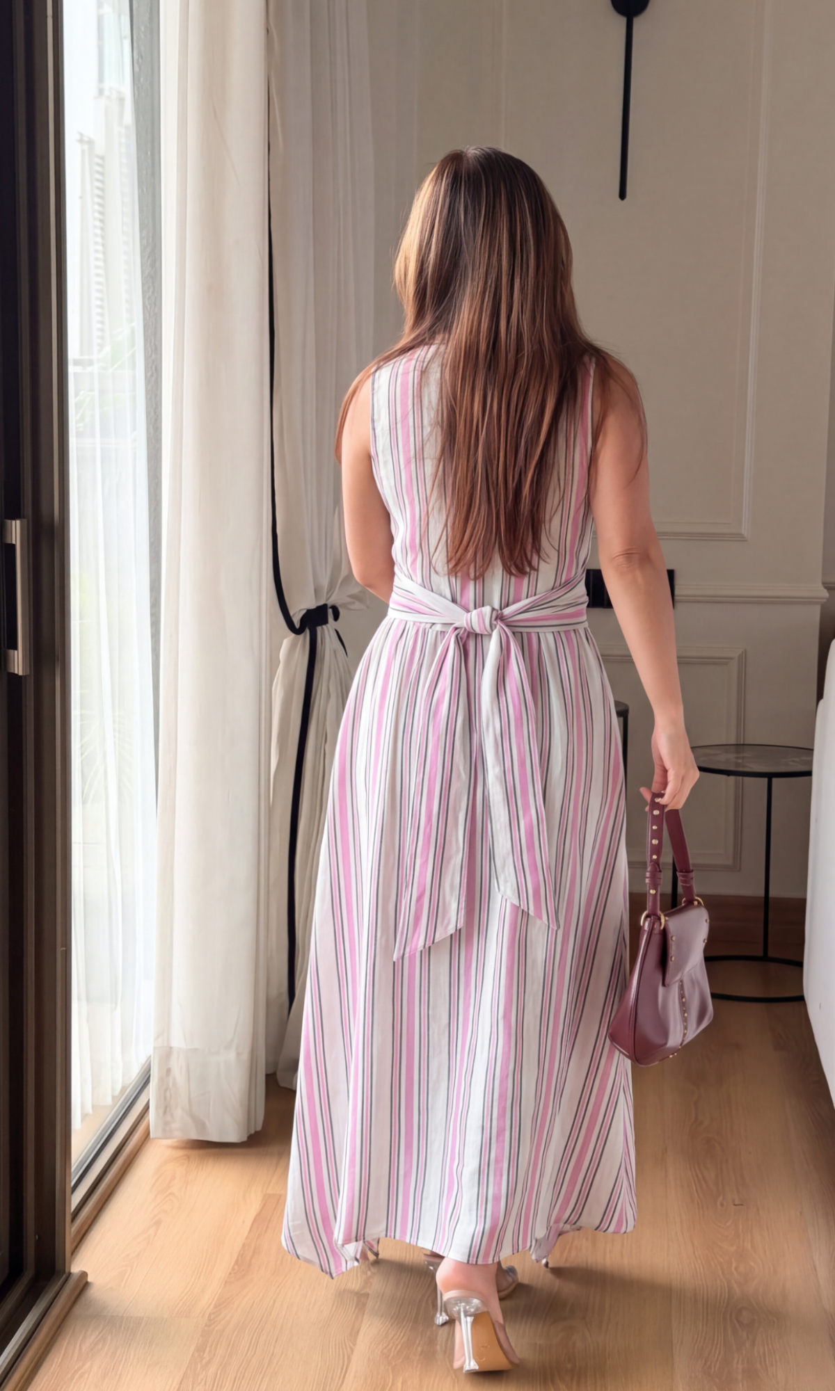 Candy Stripe Wrap Handkerchief Hem Midi Dress