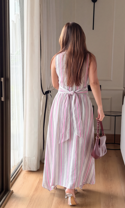 Candy Stripe Wrap Handkerchief Hem Midi Dress