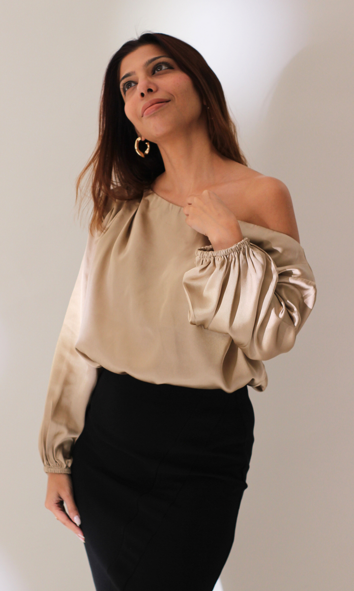 Rita One Shoulder Top - Champagne