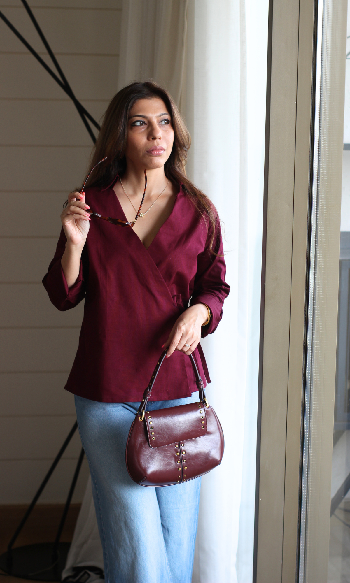 Deep Red Cotton Wrap Top