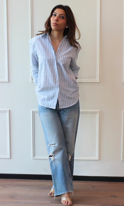 Frosted Blue Linear Striped Shirt